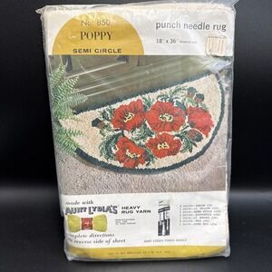 Vintage Aunt Lydia's Punch Needle Rug Kit Poppy Semi Circle No. 850 New